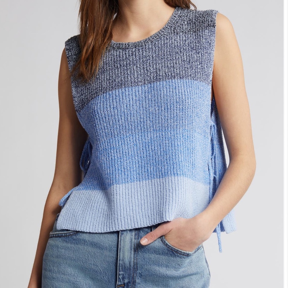 Rag & Bone NWT Kati Stripe Side Tie Sleeveless Cotton Blend Knit Sweater